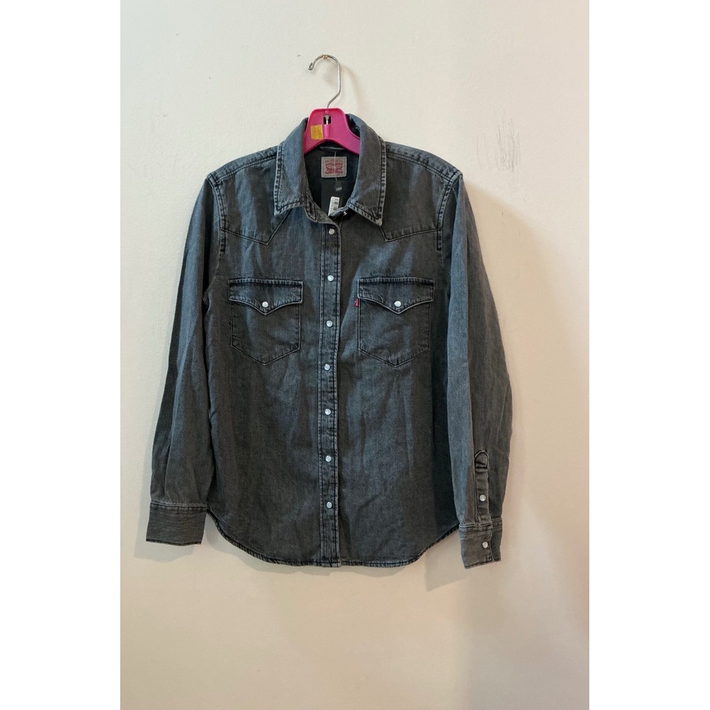 Levi Strauss Co Gray Denim Western Shirt Long Sleeve Pearl Snap Button Up